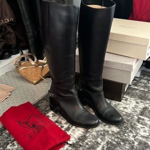 Christian Louboutin size 39 Black Cate Chain-Trimmed Leather Riding Boots